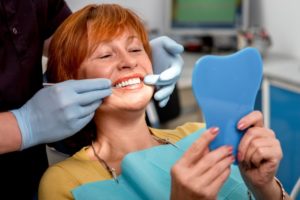 Woman in dentist's chair.